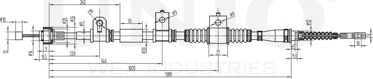Трос ручного тормоза (Unio). Артикул CAB-60026