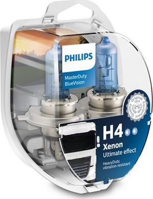 H4 24V- 75/70W (P43t) (вибростойкая+белый яркий свет-голуб.оттен.) MasterDuty BlueVision (2шт.) Philips MasterDuty BlueVision. Артикул 13342MDBVS2