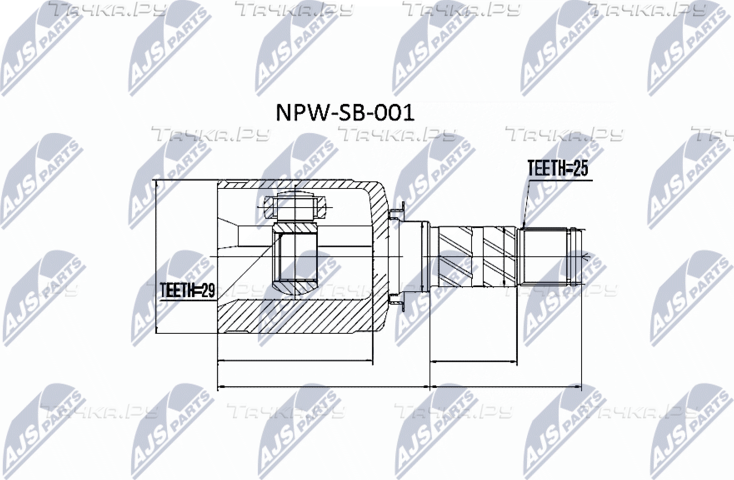 Шрус внутренний (граната) NTY передний для Subaru XV I 2012-2017. Артикул NPW-SB-001