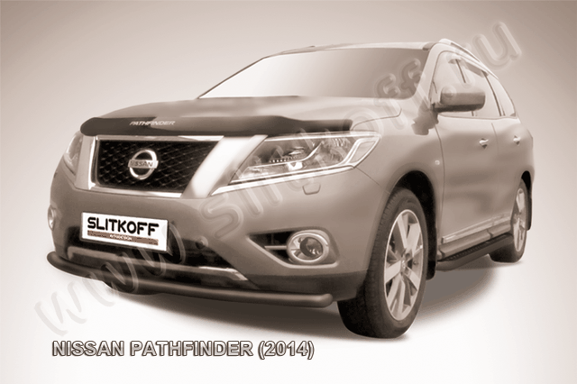 Защита Slitkoff переднего бампера d57 радиусная ЧЕРНАЯ матовая для Nissan Pathfinder R52 2014-2026. Артикул NIP14-007B