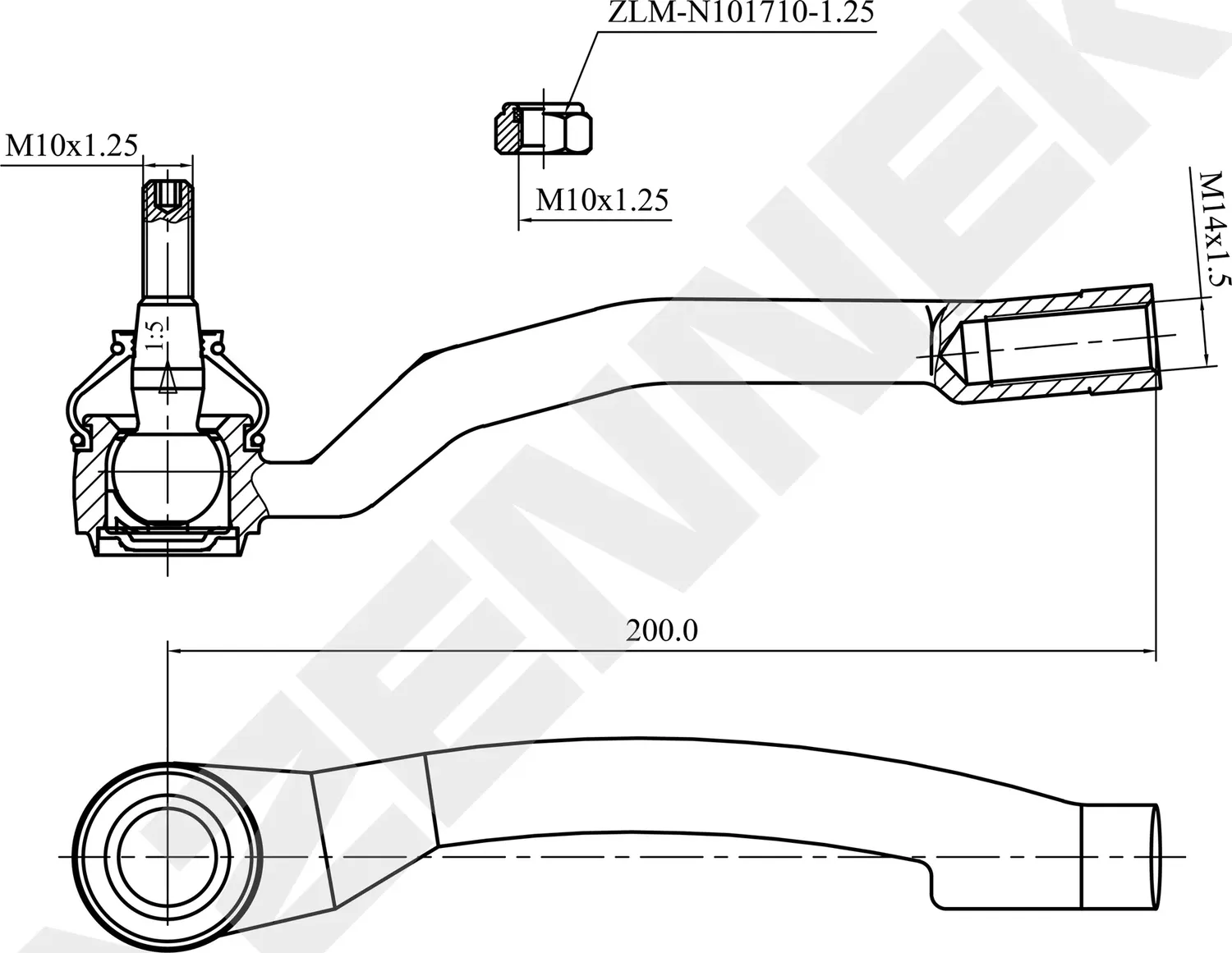 Наконечник рулевой левый RENAULT MEGANE 01-12, SC?NIC 03-10 (Zennek). Артикул DTE0068