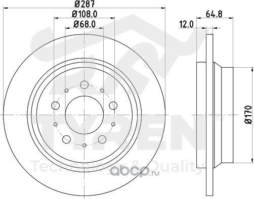 Тормозной диск (Tyren). Артикул TYR1020171