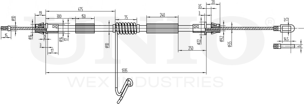 Трос ручного тормоза (Unio). Артикул CAB-60030