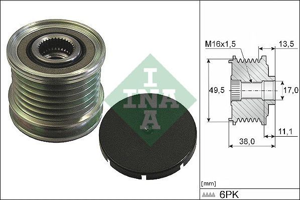 Муфта генератора обгонная Ina для Citroen C4 Picasso I 2008-2013. Артикул 535 0166 10