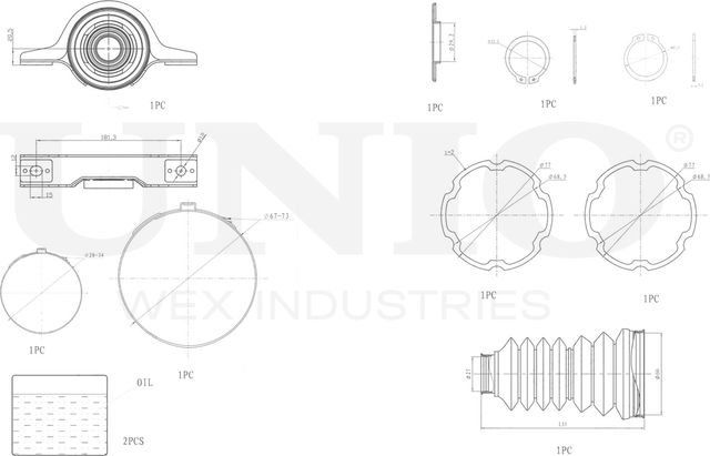 Подшипник подвесной карданного вала (Unio). Артикул RMP-15182