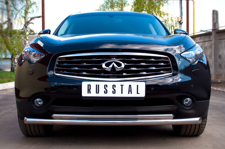 Защита RusStal переднего бампера d63/42 (дуга) для Infiniti FX 37 2010-2026. Артикул IF7Z-000700