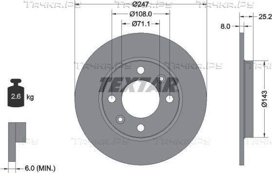 Тормозной диск Textar Pro задний для Citroen Xsara 1997-2005. Артикул 92055003