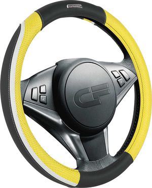 Оплётка на руль CarFashion Step (размер M, экокожа, цвет ЧЕРНЫЙ/ЖЕЛТЫЙ/БЕЛЫЙ/БЕЛЫЙ/ЧЕРНЫЙ/БЕЛЫЙ). Артикул 31309