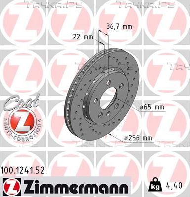 Тормозной диск Zimmermann Sport Coat Z задний для Volkswagen Golf IV 1997-2006. Артикул 100.1241.52
