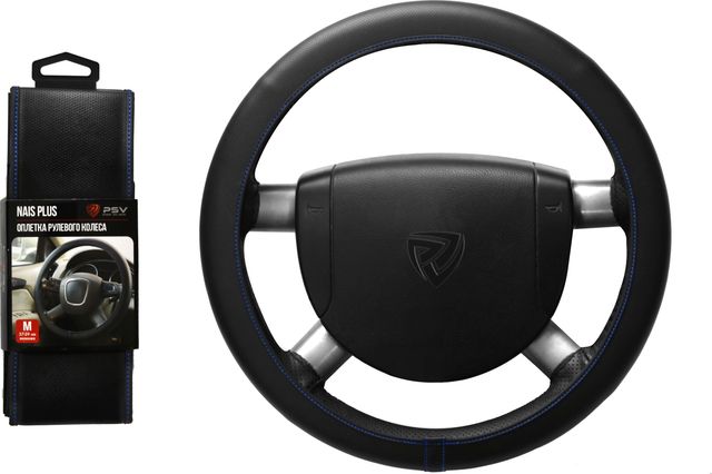 Оплётка на руль PSV Nais Plus (размер M, экокожа, цвет ЧЕРНЫЙ/СИНИЙ). Артикул 129828