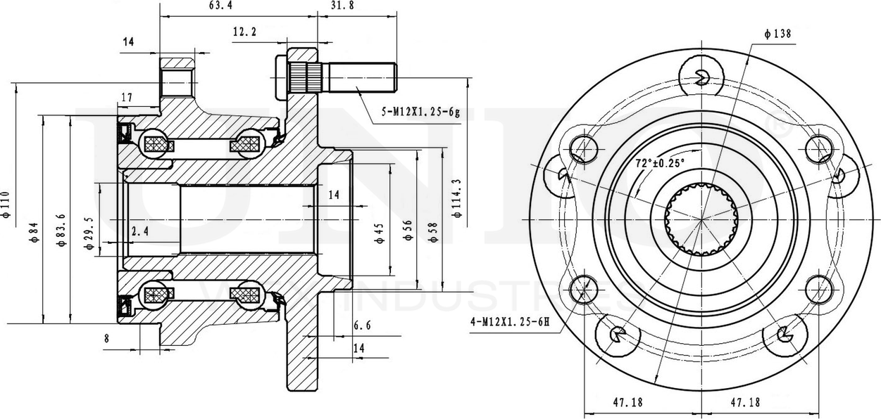 Ступица колеса с интегрированным подшипником (Unio). Артикул HUB-20210