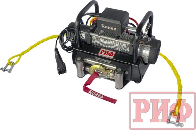 Переносная лебёдка РИФ: 12V Runva 9500 lbs 4350 кг c площадкой на цепях и проводами (в сборе) РИФ. Артикул EWX9500S-KIT2