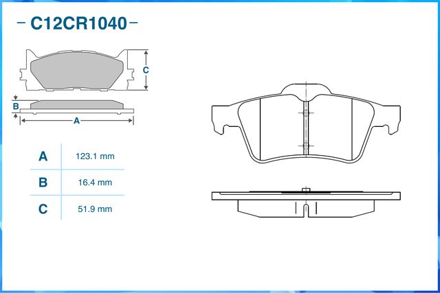 C12CR1040_Тормозные колодки задние, Low Metallic (Cworks). Артикул C12CR1040