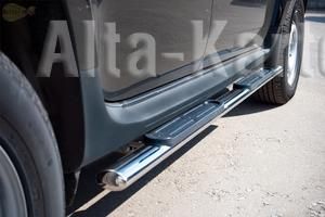 Защита порогов RusStal труба d75х42 овал с накладками для Citroen C-Crosser 2007-2013. Артикул CCO-000178