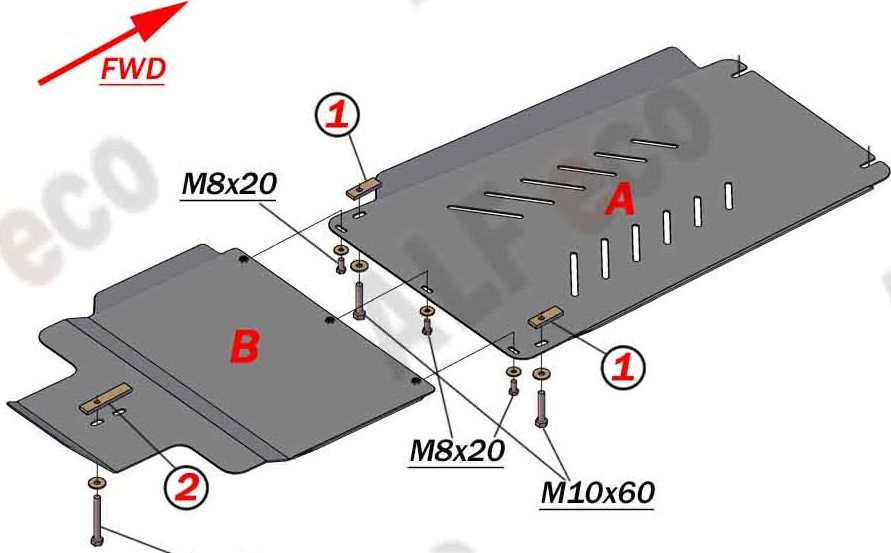 Защита алюминиевая Alfeco для КПП и раздатки Mitsubishi Pajero II 1991-2000. Артикул ALF.14.51al