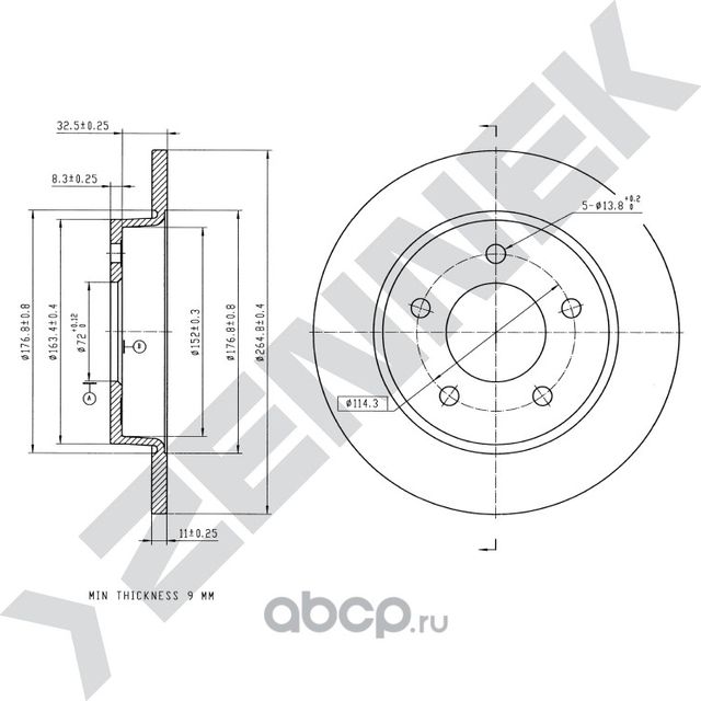 Диск тормозной задний MAZDA 3 00-> PREMACY 99-05 (Zennek). Артикул DBD0200