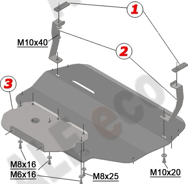 Защита алюминиевая Alfeco для картера и КПП Skoda Superb II B6 2008-2015. Артикул ALF.20.16 AL4