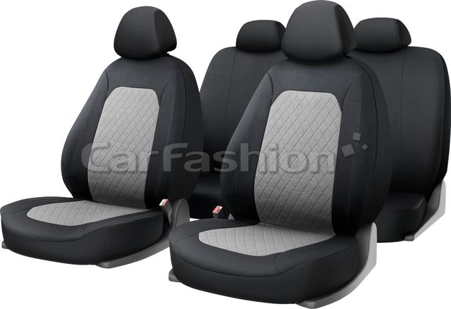 Чехлы универсальные CarFashion Cross на сидения авто, цвет Светло-серый/Черный/Светло-серый. Артикул 10129