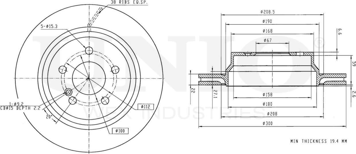 Диск тормозной (Unio). Артикул BRD-20536