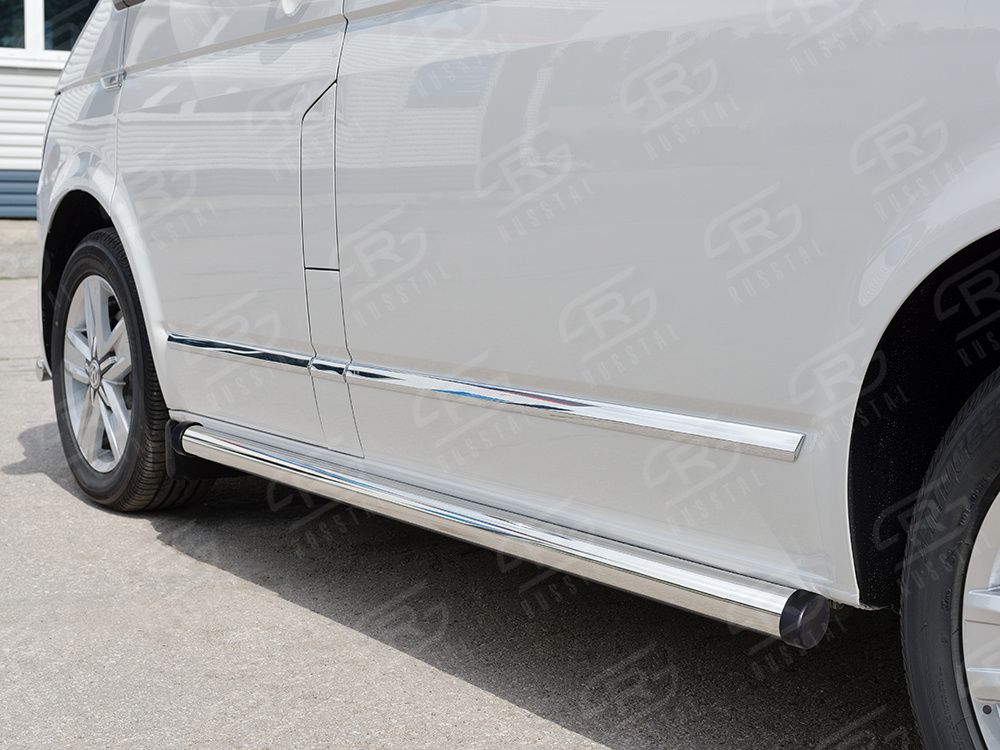 Защита порогов RusStal труба d63 левый (вариант 2) для Volkswagen Caravelle T6 (длинная база) 2015-2019. Артикул VTCT-0023332