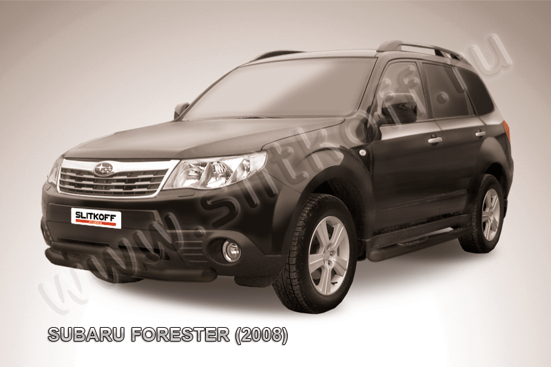 Защита Slitkoff переднего бампера d76/57 двойная ЧЕРНАЯ матовая для Subaru Forester III 2008-2012. Артикул SF009B