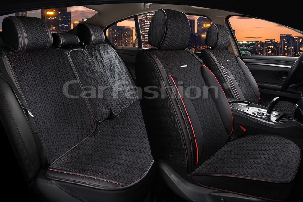 Накидки универсальные CarFashion Shevron Plus для авто, цвет Черный/Черный/Красный/Красный. Артикул 22752