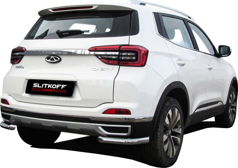 Защита Slitkoff заднего бампера d57 уголки для Chery Tiggo 4 2017-2026. Артикул CT4-007