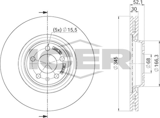 Тормозной диск Icer передний для Audi A4 IV (B8) 2007-2015. Артикул 78BD4150-2