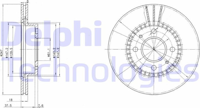 Тормозной диск Delphi. Артикул BG3134