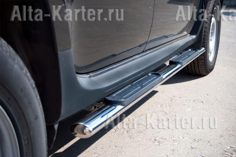 Защита порогов RusStal труба d75х42 овал с накладками для Renault Koleos 2008-2012. Артикул RKO-000216