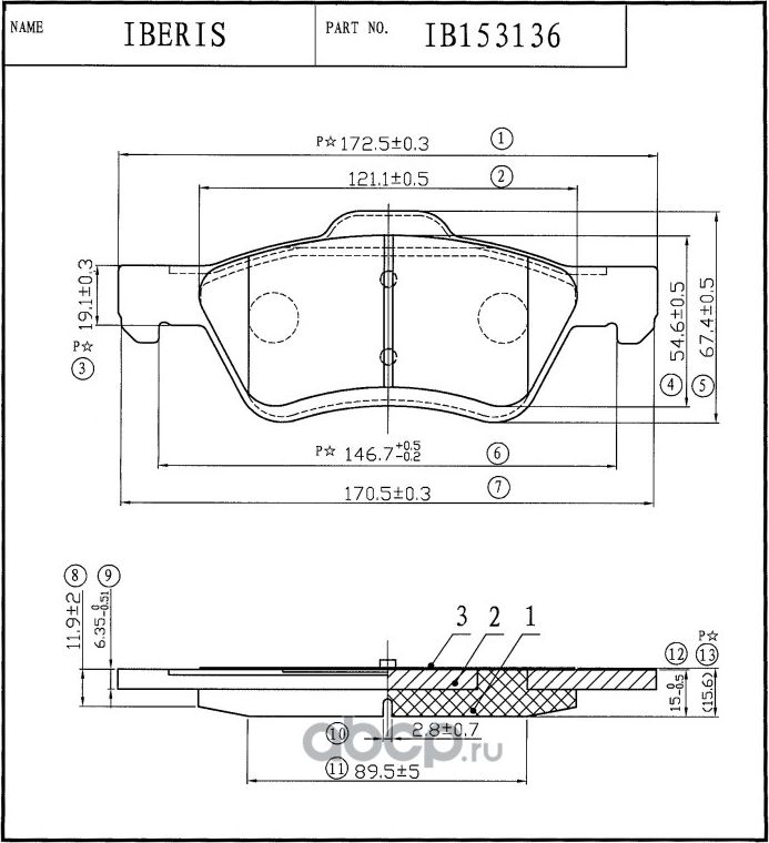 КОЛОДКИ ТОРМ.ПЕРЕД., К-Т FORD MAVERICK III, TRIBUTE (EP) IB153136 (Iberis). Артикул IB153136