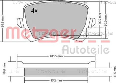 Тормозные колодки Metzger задние для Audi Q3 I (8U) 2011-2018. Артикул 1170116