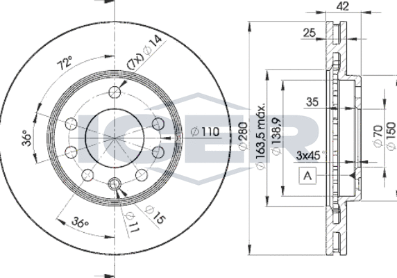 Тормозной диск Icer передний для Opel Zafira B 2005-2019. Артикул 78BD9060-2