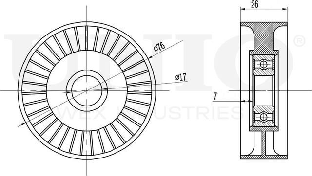 Ролик поликлинового ремня натяжной (Unio). Артикул TNS-10150