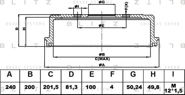 Барабан тормозной VAG 80/PASSAT/POLO/GOLF 81 (Blitz). Артикул BT0112