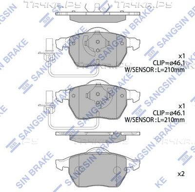 Тормозные колодки Sangsin Hi-Q передние для Audi A4 I (B5) 1995-2001. Артикул SP2001A