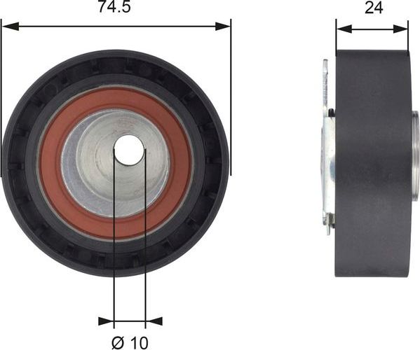 Натяжной ролик (натяжитель) ремня ГРМ Gates (полимерный материал). Артикул T43116