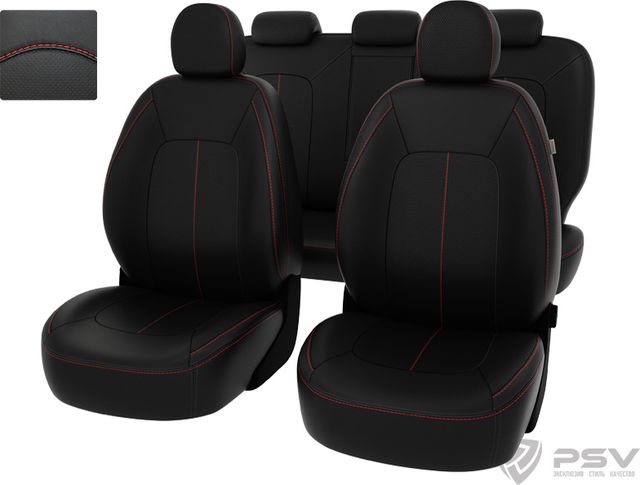 Чехлы PSV Оригинал на сидения для Kia Ceed II 2012-2017, цвет Черный/отстрочка красная. Артикул 124946