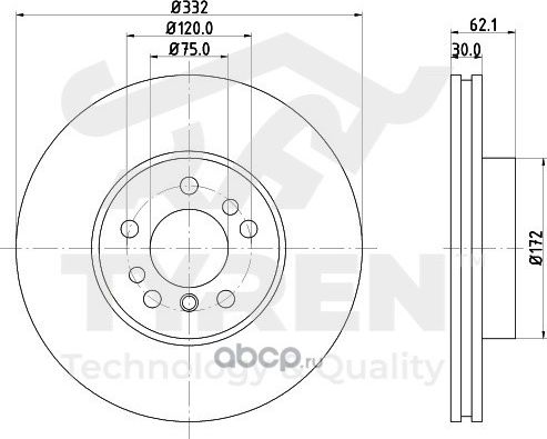 Тормозной диск (Tyren). Артикул TYR1010631