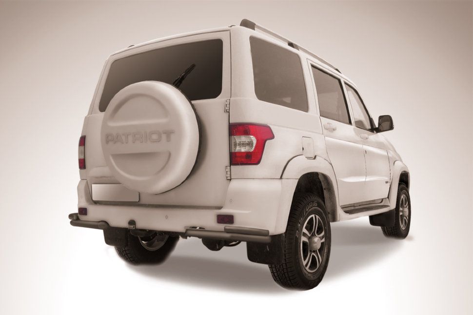 Защита Slitkoff задняя уголки d57+d42 двойные для УАЗ Patriot I рестайлинг 2014-2026 Черная. Артикул UP14-008B