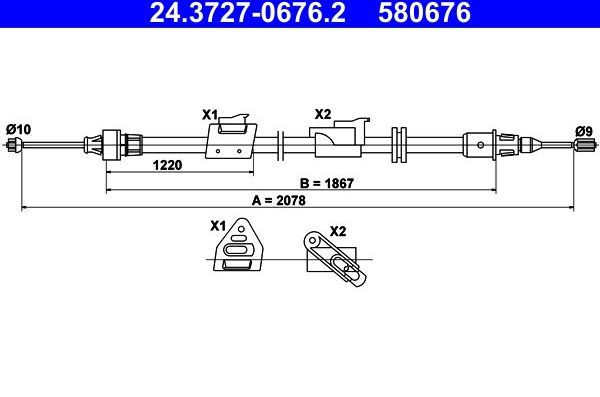 Трос ручника (тросик ручного тормоза) ATE. Артикул 24.3727-0676.2