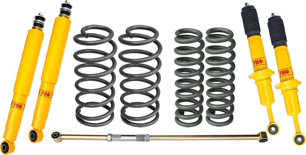 Лифт-комплект РИФ мягкий для Toyota Land Cruiser Prado 150 дизель 2009-2026, лифт 30 мм, нагрузка передних пружин +50 кг, задних рессор до +0-100 кг. Артикул RIF-TLC150-A