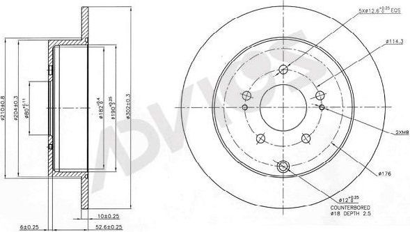 Тормозной диск Advics для Lancia Flavia I 2012-2014. Артикул D6R085B