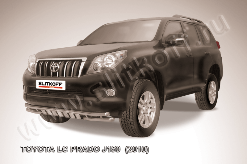 Защита Slitkoff переднего бампера d57/57 двойная с защитой картера для Toyota Land Cruiser Prado 150 2009-2013. Артикул TOP012