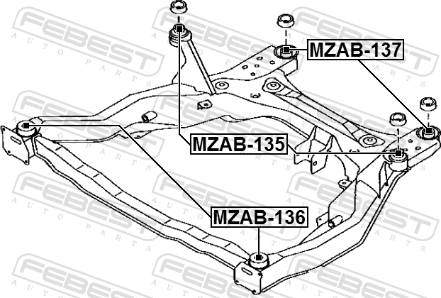 Сайлентблок задней балки Febest задний нижний для Mazda CX-9 I 2007-2016. Артикул MZAB-137