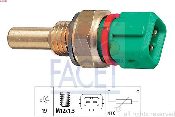 Датчик температуры охлаждающей жидкости Facet Made in Italy - OE Equivalent. Артикул 7.3243