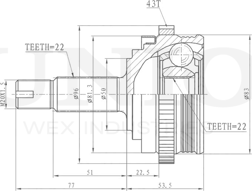 ШРУС наружный (Unio). Артикул CVJ-20089
