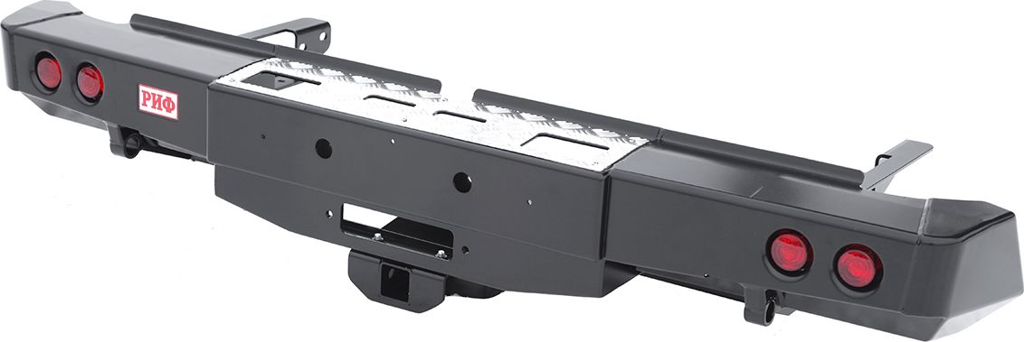 Бампер силовой РИФ задний с площадкой под лебёдку, квадратом под фаркоп и фонарями для Toyota Hilux VIII 2015-2026. Артикул RIFREV-20135