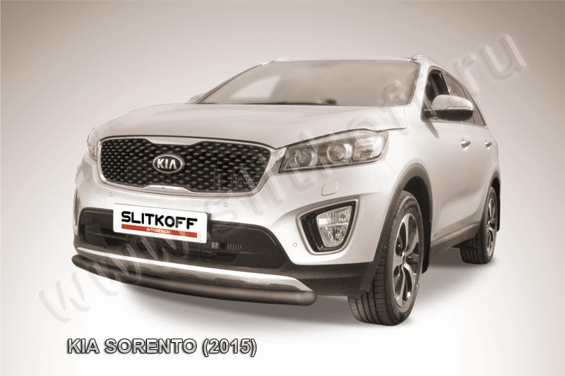 Защита Slitkoff переднего бампера d57 радиусная короткая для Kia Sorento III Prime 2014-2017 Черная. Артикул KS15-004B