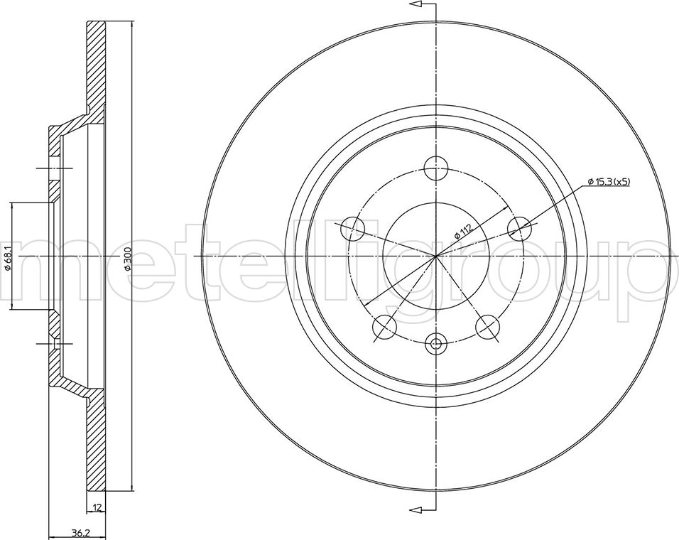 Тормозной диск Metelli задний для Audi A5 II (F5) 2016-2026. Артикул 23-1032C